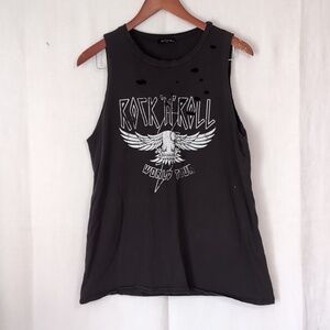 Zutter Black Sleeveless Holey Distressed Rock N Roll Tank Size Medium